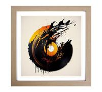 Vinyl Record Gestural Art Framed Print | 18x18 Inch Oak Framed Wall Art | Ready to Hang | Eclectic Historical Picture | Living Room Bedroom Lounge Office