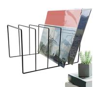 Vinyl Record Holder - Black Iron Book Organizer Rack, Matte Blacck miinimalist Aesthetic, 30x22x18cm Large + Triangle Support, Industrial Grade Wrought Iron - Suitable For Desk & Decoration