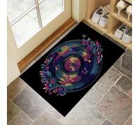 Vinyl Record Illustration Door Mats Indoor - Non-Slip Outdoor Doormat Psychedelic Poster Art Boards Dirt Trapping Doormat, Low Profile Entrance Rugs For Back & Front Door - 60 X 90 cm, Blue-Purple