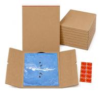 Vinyl Record Mailers 12 inch, STRBOXONG Corrugated Cardboard LP Mailers with Peel & Seal, Rip & Strip, 325x325mm Adjustable Height 0-70mm, 10 Pack with 10 Fragile Stickers - Manilla Brown