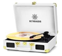 Vinyl Record Player 3-Speed Bluetooth Portable Suitcase Belt-Driven Record Player with 2 Built-in Stereo Speakers Vinyl Vintage Turntable Phonograph Records Player with RCA Line Out, AUX Out (White)