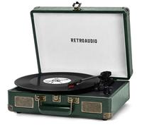 Vinyl Record Player 3-Speed Bluetooth Portable Suitcase Belt-Driven Record Player with 2 Built-in Stereo Speakers Vinyl Vintage Turntable Phonograph Records Player with RCA Line Out AUX Out Dark green