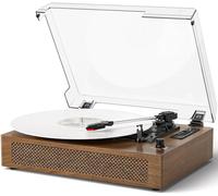 Vinyl Record Player 3-Speed Extended-Sized Turntable with Built-in Speakers & Bluetooth, USB/SD Recording, EQ Mode & LED Display, Belt-Drive Walnut Wood LP Player