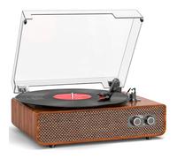 Vinyl Record Player 3-Speed Vintage Record Player with Upgraded Speakers | Bluetooth, Adjustable Counterweight | RCA Outpt AUX Input | Light Brown Wood LP Turntable