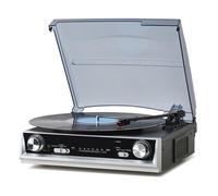 Vinyl Record Player, 3-Speed Vintage Turntable with Built-in Speakers and FM Radio, All-in-One Record Player for Vinyl with RCA Out & Headphone Jack, Black Wood