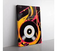 Vinyl Record Player Abstract Canvas Wall Art Print Ready to Hang, Framed Picture for Living Room Bedroom Home Office Décor, 50x35 cm (20x14 Inch)