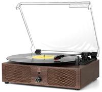 Vinyl Record Player Bluetooth Record Player with Integrated Speakers and USB Belt Drive Vintage Phonograph Record Player 3 Speed LP Player Support USB Playback and Recording AUX-In