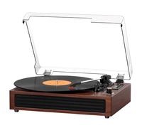 Vinyl Record Player Bluetooth Turntable, 3-Speed Retro Vinyl Player with Built-in Speakers,AUX in, Auto Stop,USB Recording, Belt-Drive LP Player Brown