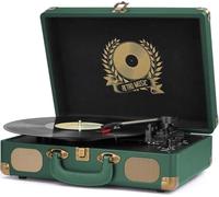 Vinyl Record Player Bluetooth Turntable 3-Speed Suitcase Portable Vintage Belt-Driven Record Player with Built-in Speakers RCA Line Out AUX in Headphone Jack Dark Hunter Green