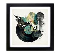 Vinyl Record Player Double Exposure Framed Print | 18x18 Inch Black Framed Wall Art | Ready to Hang | Modern Nature Picture | Living Room Bedroom Lounge Office