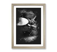 Vinyl Record Player Paint Splash Modern Framed Wall Art Print, Ready to Hang Picture for Living Room Bedroom Home Office Décor, Oak A2 (64 x 46 cm)