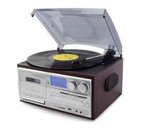 Vinyl Record Player, Retro Bluetooth Record Player with Built in Speakers, 3 Speed BT Vintage Turntable, CD and Cassette Player, Less Noise, Frosted Dust Cover, for Entertainment,A