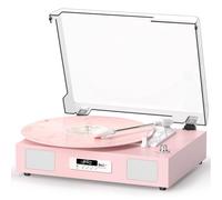 Vinyl Record Player Turntable with Stereo Speakers USB Recording, Pink | Built-in Speakers, Belt Drive Turntable, RCA Line-out AUX-in, Auto Stop, Digital Display, Vintage Style for Girls Women Gifts