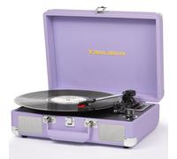 Vinyl Record Player Vintage 3-Speed Bluetooth Suitcase Portable Turntables with Built-in Speakers, EQ, USB Recording, 33 45 78 RPM Belt-Driven LP Player Support RCA Out AUX-in Headphone Jack, Purple