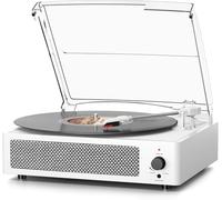 Vinyl Record Player Wireless Bluetooth Turntable with Speakers for Records Belt-Driven Vintage Turntable Support 3-Speed, Headphone, RCA Line, AUX-in for LP Vinyl Players Home Decoration White