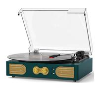 Vinyl Record Player with Bass & Treble Control, Vintage 3-Speed Turntable with Built-in Speakers, Belt-Drive LP Player with Headphone Jack, RCA/AUX Outputs, Green