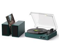 Vinyl Record Player with Bluetooth and Stereo External Speakers | Vinyl to MP3 Converter | 3-Speed Turntable with USB Recording, AUX Input, RCA Output, Headphone Jack, Auto Stop, Green