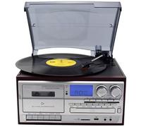 Vinyl Record Player with Bluetooth, Built-in Speakers, Retro Design, Turntable, CD & Cassette Player, 3-Speed Belt Drive, Enhanced Sound, Dust Cover