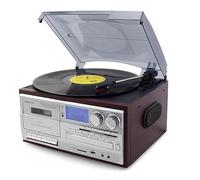 Vinyl Record Player with Bluetooth, Retro Turntable, 3-Speed, Built-in Speakers, CD and Cassette Player, Enhanced Sound, Dust Cover