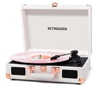 Vinyl Record Player with Built-in Speakers 3-Speed Vintage Record Player Bluetooth Portable Suitcase Turntable Belt-Driven LP Player Support RCA Output and Headphone Output White Rose Gold