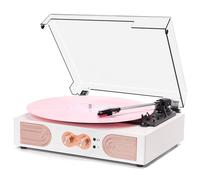 Vinyl Record Player with Built-in Speakers 3-Speed Vintage Record Player Support Treble& Bass Control, 3.5mm Headphone Jack, RCA-Out/Aux in, Belt-Driven LP Turntable,White Rose Gold