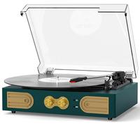 Vinyl Record Player with Built-in Speakers, Vintage 3-Speed Turntable, Bass/Treble Control, Headphone Jack, RCA/AUX Outputs, Belt-Driven LP Player, Green