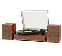 Vinyl Record Player with External Speakers, 3 Speed Bluetooth Turntable for Vinyl Records, Vintage Belt Drive Record Player with Stereo Speakers and Auto Stop, RCA Audio Out and Aux-in, Light Wood