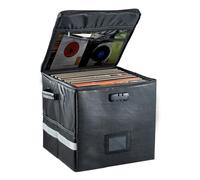 Vinyl Record Storage Box 33cm³ Vinyl Record Box Holds with Lock Collapsible Records Crate with Lid Handles for Valuable LP Albums Organizer Collection