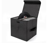 Vinyl Record Storage Box for 12inch LPs,Holds up to 80 Albums,Collapsible Storage Crate with Lid&Handles for Valuable Album Collection (black, 13inch)