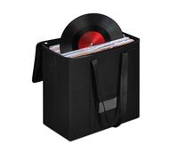 Vinyl Record Storage Box, Stackable & Collapsible LP Storage Boxes Hold Up To 50 12-Inch Records, Sealed & Dust-Proof Records Crate for Valuable Album Collection, 32.5 x 18 x 32.5 cm (Black)