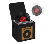 Vinyl Record Storage Box, Stackable & Collapsible LP Storage Boxes Hold Up To 90 12-Inch Records, Sealed & Dust-Proof Records Crate for Valuable Album Collection, 35.5 x 33 x 33 cm (Black & Brown)
