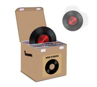 Vinyl Record Storage Box, Stackable & Collapsible LP Storage Boxes Hold Up To 90 12-Inch Records, Sealed & Dust-Proof Records Crate for Valuable Album Collection, 35.5 x 33 x 33 cm (Beige)