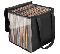 Vinyl Record Storage Box with Handle and Lid 31.5 x 29.5 x 31.5 cm Clear Vinyl Record Carrying Bag Large Capacity CDs Album Holder Organizer Holds up to 50 Albums for Traveling Store Collection