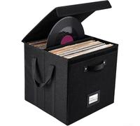 Vinyl Record Storage Box, With Linen Fabric And Robust Cardboard Base, For Organizing 120 For LP Albums, Modular And Stackable For Easy Access