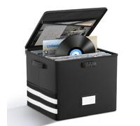 Vinyl Record Storage Box with Lock, Fireproof＆Waterproof CD Storage Case, Collapsible Portable Record Organizer, Can Hold More Than 150 Single Records for Collecting Precious Albums, CDs and Documents