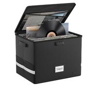 Vinyl Record Storage Box with Lock, Fireproof ＆Waterproof Storage Case Holds up to 100+ 12" Records, Collapsible Portable Home Office Organizer Box for Collecting Valuable Album, Files, DVDs