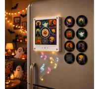 Vinyl Record Storage, Halloween Mini Brands Vinyl Player Fridge Record | Mini Jingle Magnets With LED Lights,Refrigerator Retro with 9 PCS Programmable Playback Aesthetic, Desk Decor Gift Halloween