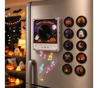 Vinyl Record Storage, Halloween Mini Brands Vinyl Player Fridge Record | Mini Jingle Magnets With LED Lights,Refrigerator Retro with 9 PCS Programmable Playback Aesthetic, Desk Decor Gift Halloween