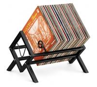 Vinyl Record Storage Holder: Adjustable Metal Stand for 80 LPs & CDs Black | Tabletop Use with Non-Slip Feet - Easy to Organise & Browse Albums and Books in Living Room Bedroom Study or Cabinet