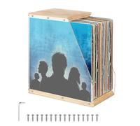 Vinyl Record Storage Rack, 33.4 x 20 x 35 cm Record Storage Holder Made of Acrylic and Solid Wood Transparent Albums Display Organizer with an Open Design for Vinyl Enthusiasts and Music Lovers