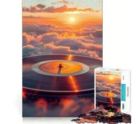 Vinyl Record Sunset Jigsaw Puzzle 1000 Pieces Focus Building Toy Firm Fit Secure Assembly Holiday Indoor Entertainment Toy (38x26cm)