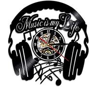 Vinyl Record Wall Clock 30cm Headphones Silhouette Vinyl Record Wall Clock Music Is My Life Musical Theme Headphones Clock Modern Design Home Decor