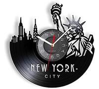 Vinyl Record Wall Clocks New York Cityscape Modern Wall Clock Made Of Gramophone Record Statue Of Liberty Landmarks Wall Watch With LED Backlight Artwork LED Clock Gifts