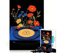 Vinyl Record with Flowers Puzzle for Adults 1000 Pieces Memory Play Game Firm Fit Secure Assembly Meaningful Connection Building Game (38x52cm)