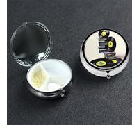Vinyl Records and Tapes Pill Box 3 Compartment Pill Case for Purse or Pocket Small Medicine Organizer with Mirror Travel Pillbox Decorative Metal Vitamin Container Unique Gift