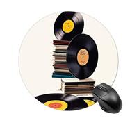 Vinyl Records and Tapes Round Mouse Pad 7.8 Inch, Portable Gaming Mouse Mat with Non-Slip Rubber Base & Smooth Surface, Waterproof Mousepad for PC, Laptop, Computer, Office, Home