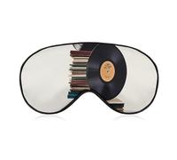 Vinyl Records and Tapes Sleep Mask for Women Men, Soft Eye Mask with Adjustable Strap for Sleeping, Light Blocking Travel Blindfold for Nap Comfortable Eye Cover for Home Office