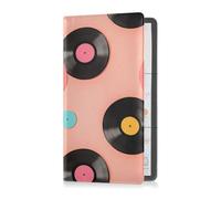 Vinyl Records Music Peach Premium Leather Registration and Insurance Card Holder Glove Box Compartment Organizer for ID, Driver's License, Key Contact Information Cards