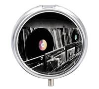Vinyl Records Pill Box Cute Round Small Pill Organizer Portable with 3 Compartments Travel Metal Pill Case for Pocket Or Purse Privacy Protecting Medicine Box