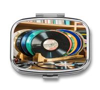 Vinyl Records Pill Case Travel Portable Pocket Pill Box 2 Compartment Medicine Case Large Capacity Daily Pill Cases Vitamin Organizer Medicine Organizer Small Pill Box